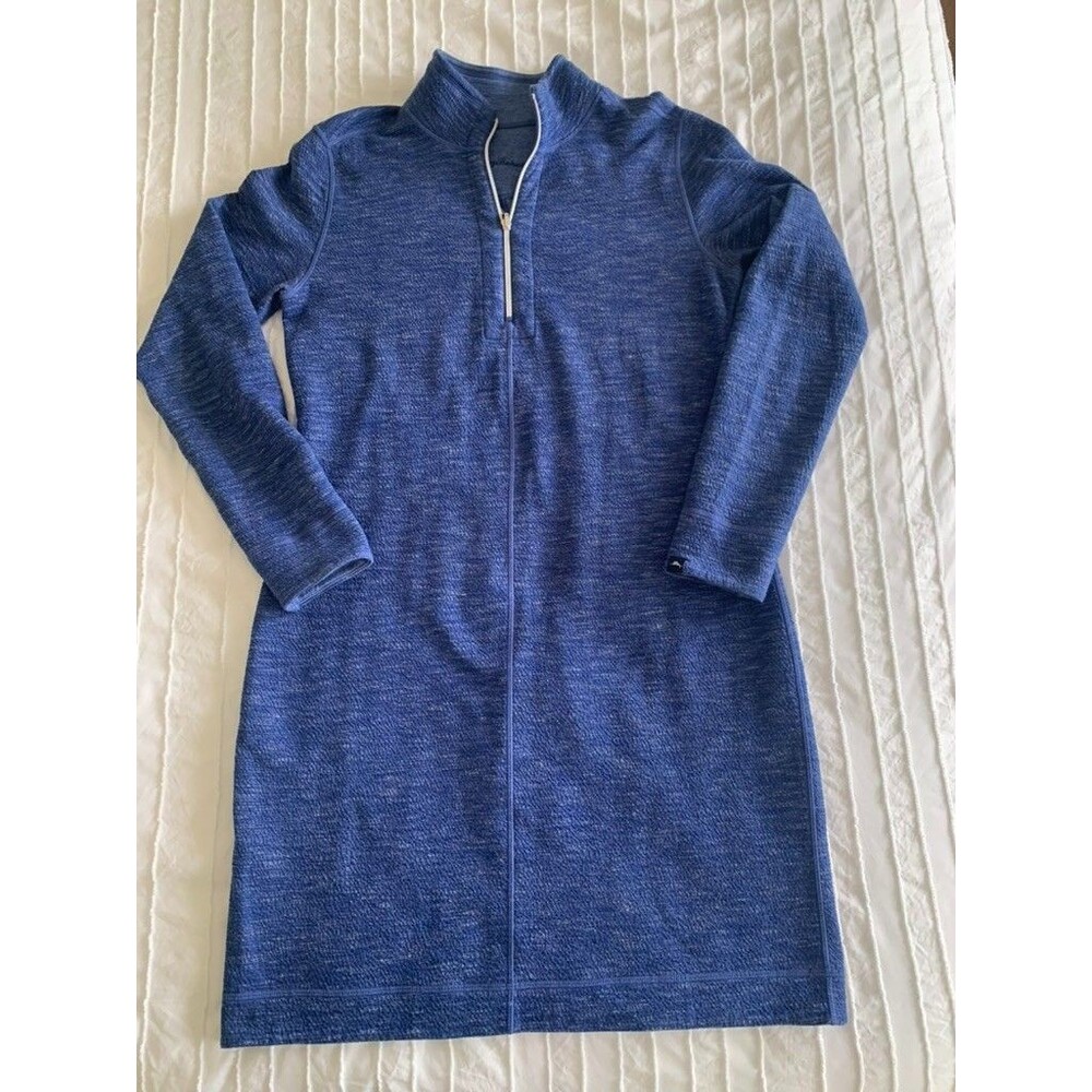 Tommy Bahama Womens M Sweater Dress Cotton Stretch 1/4 Zip Washed Navy